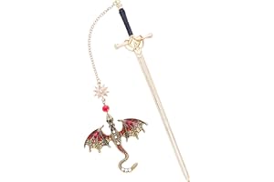 Berirexrion Sward Fourth Wing Bookmark - Fantasy Dragon Book Mark Vintage Tassel Metal Pendant Antique Gold Red Bookmarks Page Accessories Reading Lovers Club Gift Men Boys Students Bookish Readers