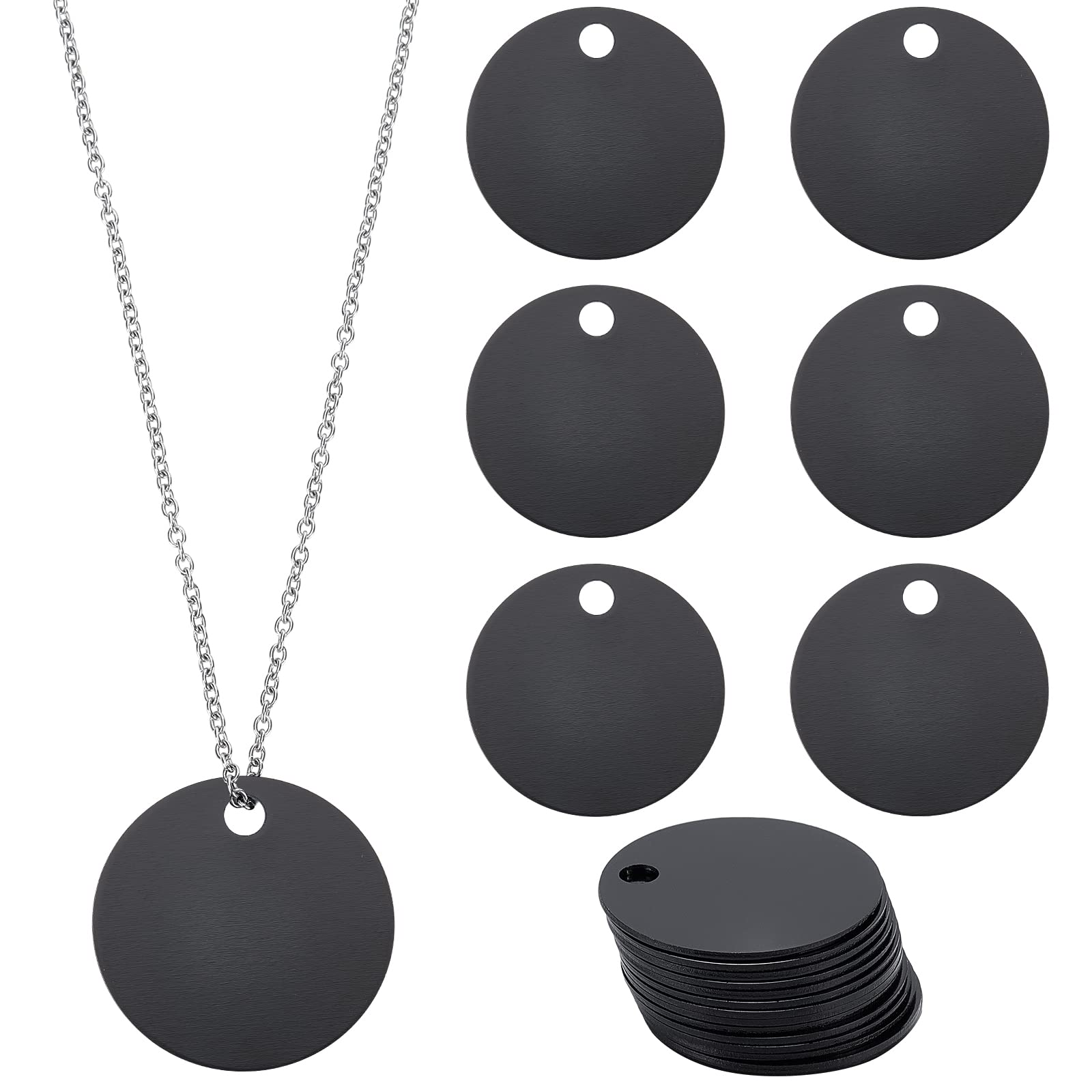 BENECREAT 20Pcs Black Flat Round Stamping Blank Tags 1.2 Inch Aluminum Tags with Hole for Bracelet Jewelry Making 0.04 Inch Thickness — image 1
