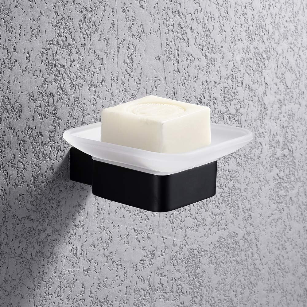 Turs Modern Square Soap Dish Dispenser Soap Holder Basket Storage Organizer Stylish Bathroom SUS 304 Stainless Steel Rustproof Wall Mount, Matte Black Finish, N1007BK