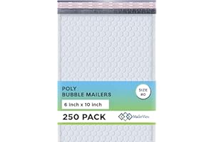 MAILERVIEW White Small Poly Bubble Mailers 6x10 inch #0 | Self Seal Padded Envelopes | Cushioned Bubble Mailer | Usable Size 6x9 | WaterProof | Lightweight mailing Shipping Bags | 250 Pack Bulk | Made in USA