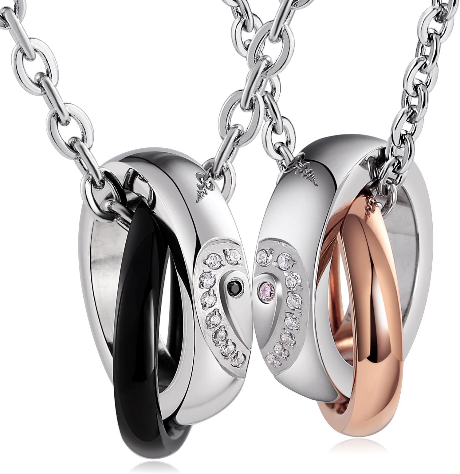 Aienid Couple Necklace Pendant Stainless Steel Necklace for Him and Her Wedding Gifts for Couple Unique