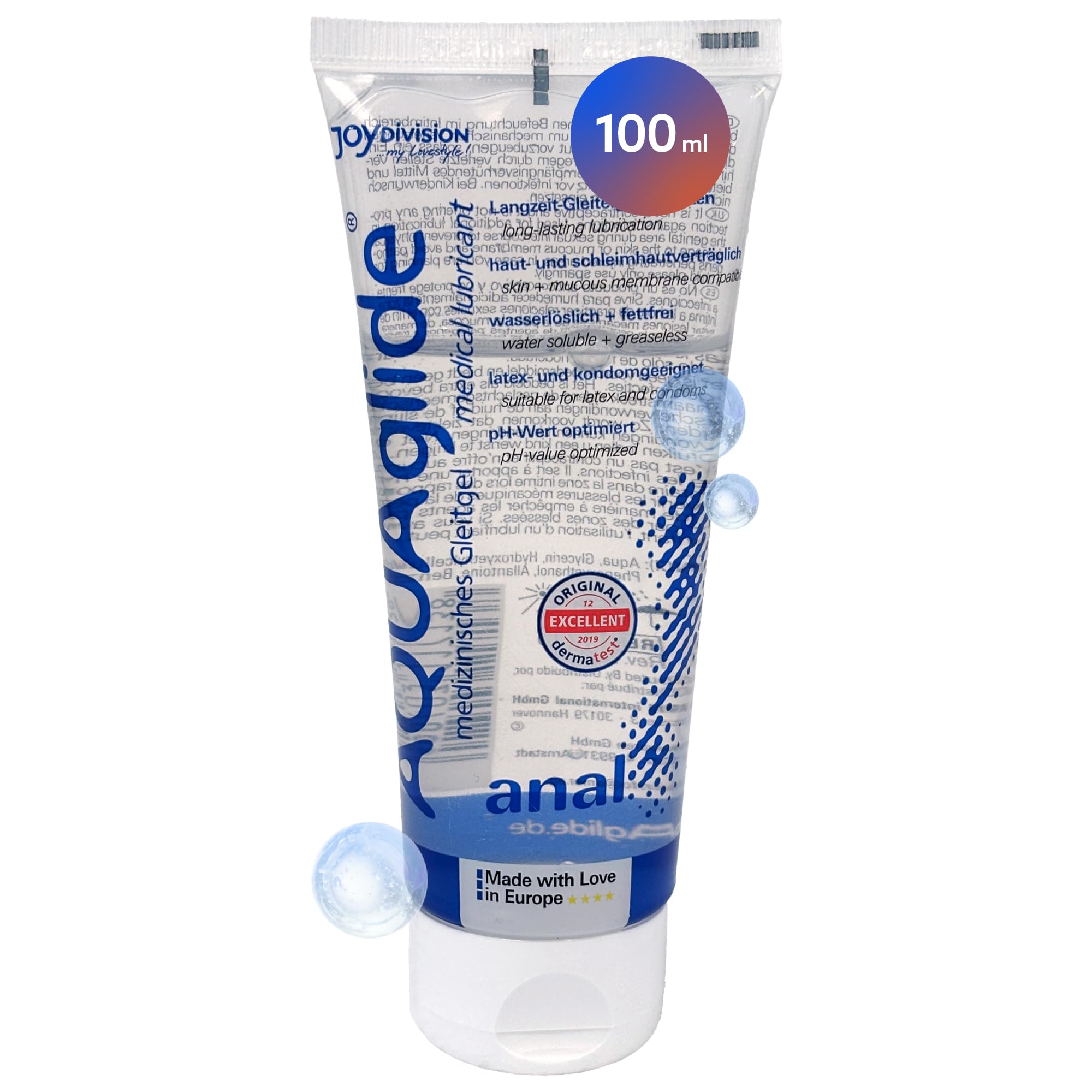Joydivision Original AQUAglide Anal 100 ml Lubricant, Odorless, pH-Optimized & Transparent, Water-Based & Crystal-Clear, Suitable for Latex Condoms — image 1