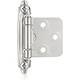 Vallecloud 4 Pack (2 Pair) Brushed Satin Nickel Self Closing Cabinet Hinges for Flush Mount Kitchen Cabinet Door, 1/2" Overlay (Variable) Face Frame Semi Concealed Kitchen Cabinet Hinges