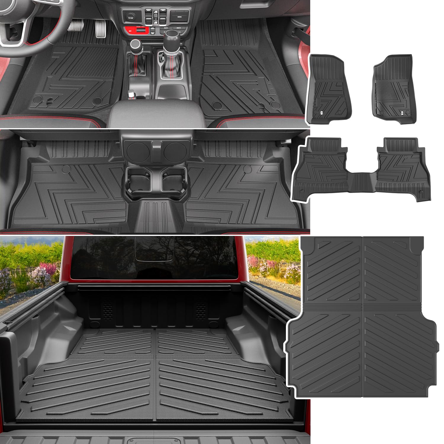 Photo 1 of powoq Floor Mats Compatible with 2020-2025 Jeep Gladiator JT Truck Bed Mat Floor Liner Truck Mat 5FT Bed Mat TPE Truck Liner Replacement for 20-25 Jeep Gladiator Accessories (Truck Mat + Floor Mats)
