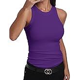 GEMBERA Womens Sleeveless Racerback High Neck Casual Basic Cotton Ribbed Fitted Tank Top
