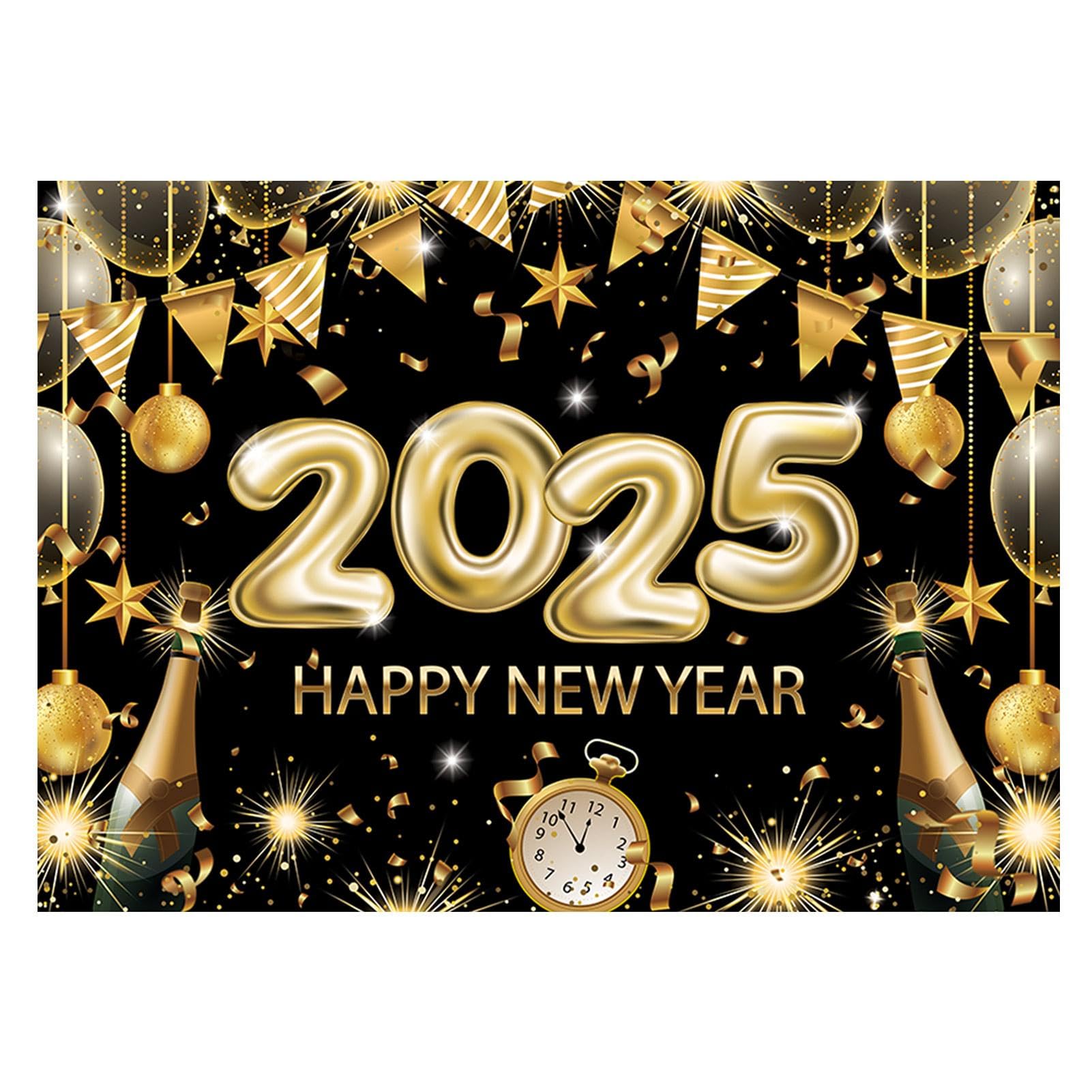 Jetec 3-teiliges 'Happy New Year' Holz-Schild Mit Pailletten – Gold/Schwarz, Inkl. Aufhängebänder