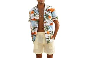 EISHOPEER Men's Flower Shirt Hawaiian Sets Casual Button Down Short Sleeve Shirt and Solid Quick Dry Beach Shorts S-3XL