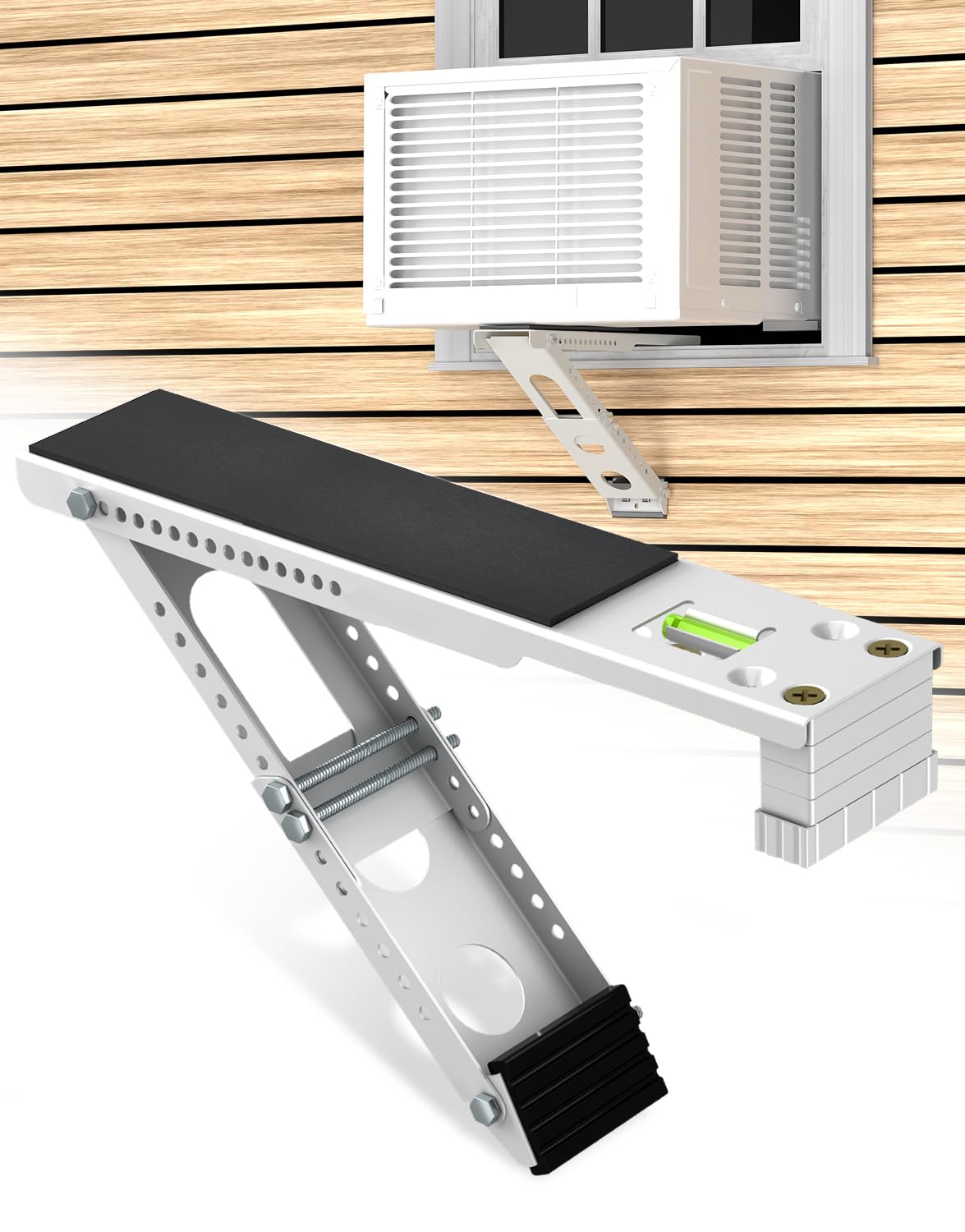 Photo 1 of Window Air Conditioner Support Bracket: Adjustable Anti-Slip Shock-Absorbing Mat Windows Safe Bracket Built-in Bubble Level - 12000 to 24000 BTU AC Units Window Mount Bracket Up to 165 lbs