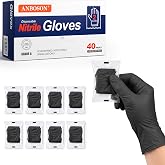 ANBOSON Individually Wrapped Black Disposable Nitrile Gloves, 40 Pairs | 5 Mil Flexible Strength with Individual Hygienic Packaging, Perfect for Home, Travel, BBQ, Food Handling &amp; Pet Care, Medium