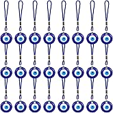 Liliaafar 24 Pcs Blue Evil Eye Hanging Pendant Car Charm Ornament Crafting Beads Evil Eye Decor Wall Hanging Ornament with Ropes Turkish Greek Amulet Car Accessories for Home Craft Decor