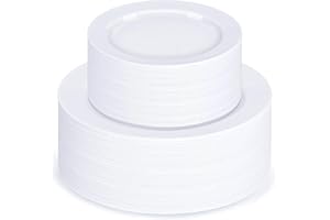 100 Pieces White Plastic Plates, Disposable Party Plates, 50 Heavy Duty White Dinner 10 Inch Plates and 50 Disposable Dessert