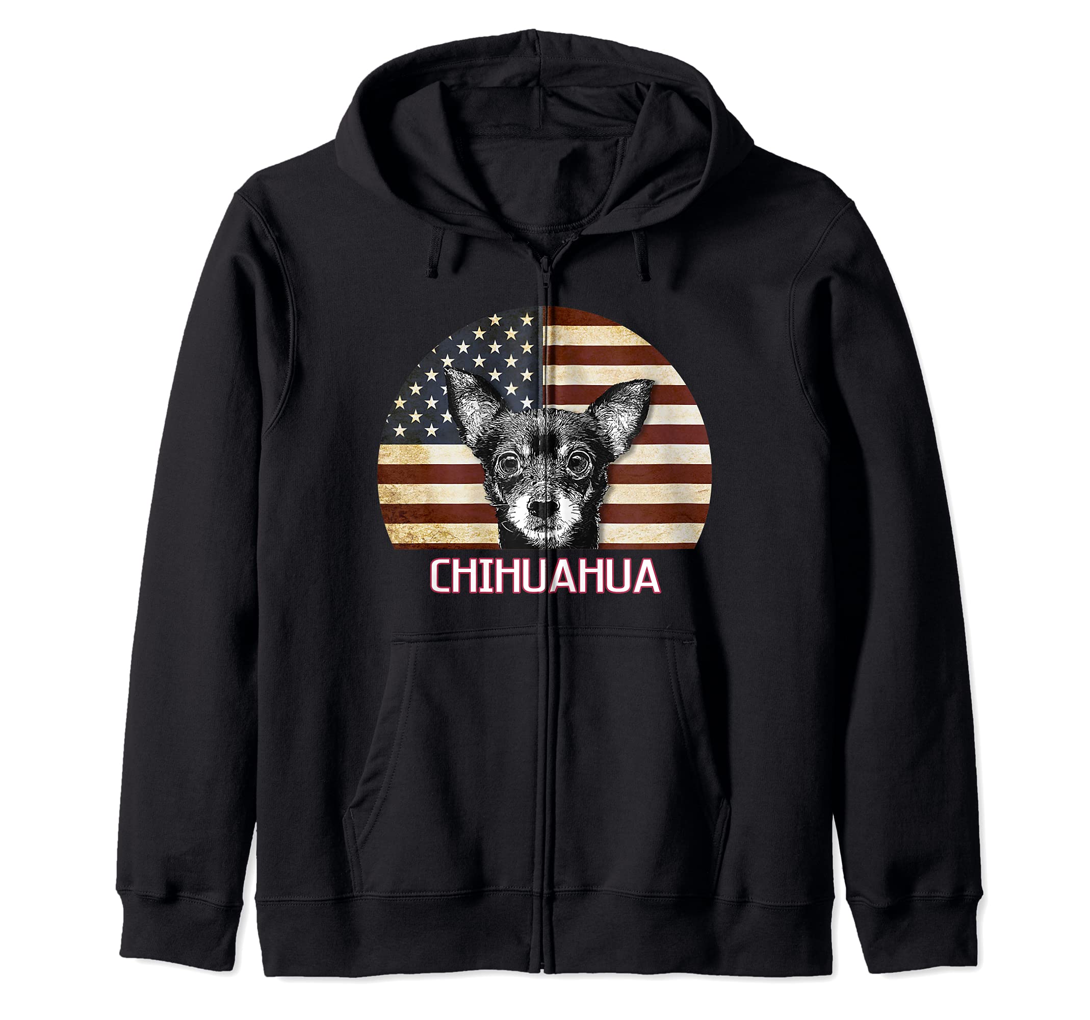 Chihuahua Dog Lover Owner Retro USA American Merica Flag Zip Hoodie