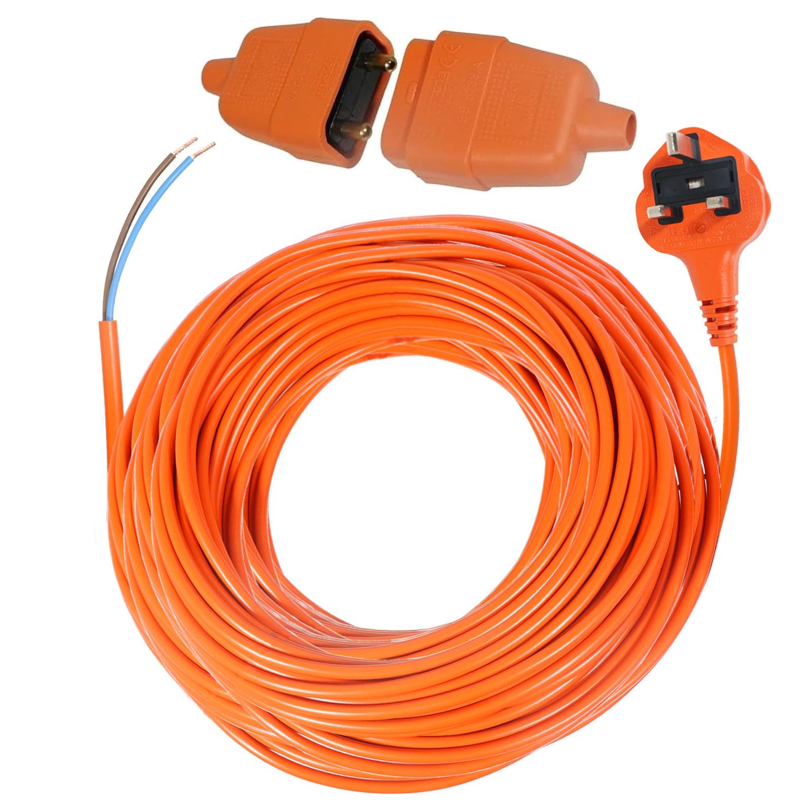 Spares2go 20 Metre Cable & Lead Plug Repair Extension + 2 Core Pin Coupler Connector Socket for Lawnmowers, Strimmers, Trimmers, Hedge Cutters (20m)