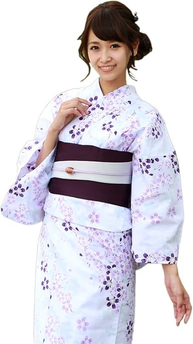 浴衣 女 セット 白地に紫濃淡しだれ桜 平帯タイプ なでしこ Amazon