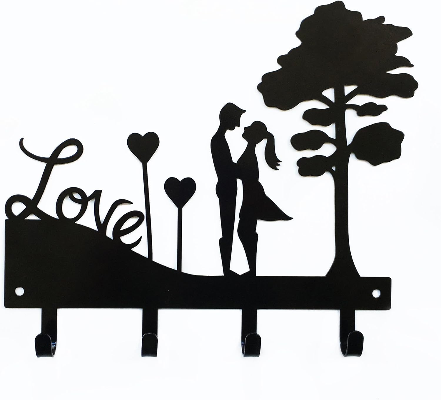 Love Couple Key Holder | Key Holder for Wall | Key Rack Organizer for Entryway and Kitchen - Wall Mount | Housewarming Gift | 4 Hook Key Holder | Black Metal Key Hanger