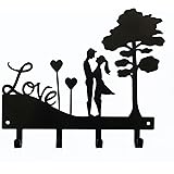 Love Couple Key Holder | Key Holder for Wall | Key Rack Organizer for Entryway and Kitchen - Wall Mount | Housewarming Gift | 4 hook key holder | Black metal key hanger