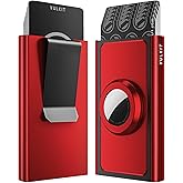 VULKIT Pop Up Wallet with Money Clip and Airtag Holder, Slim Aluminum Wallet for Men RFID Blocking, Red