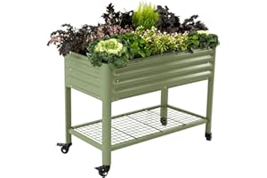VEGO GARDEN Rolling Elevated Raised Garden Bed-V Series, 2' x 4' Garden Beds with Legs & Storage Rack for Patio & Porch, 700 Lbs Weight Capacity, Outdoor Planter Box for Vegetables Flower Herbs, Olive Green