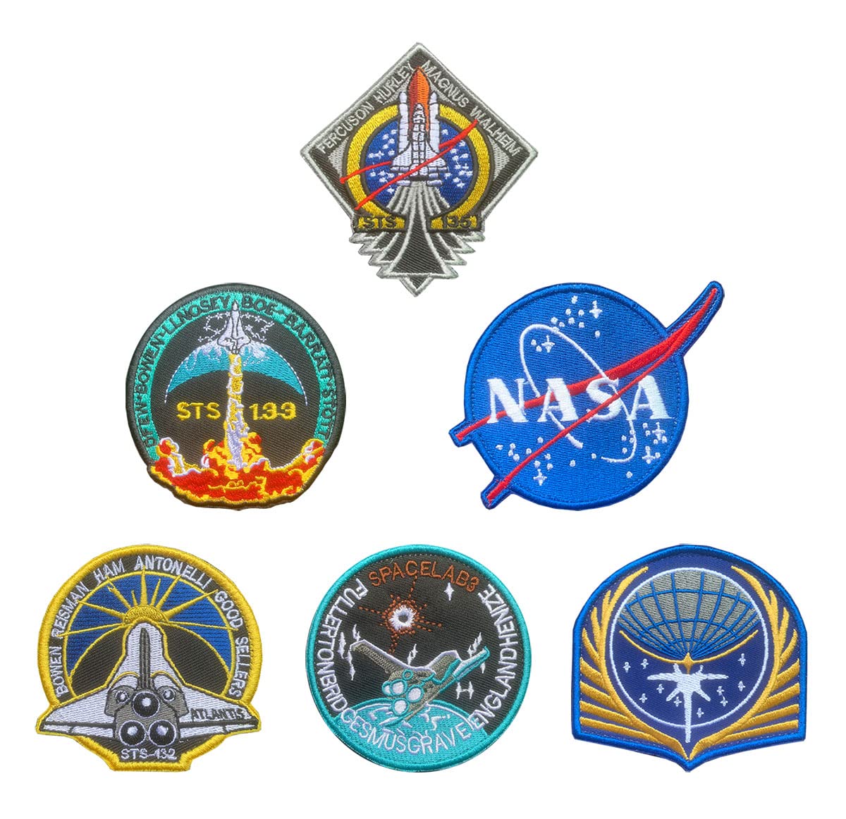 6 PCS NASA Space Hook and Loop Patches, Space Exploration Patch Tactical NASA Logo Champion Stickers Applique Sew on Morale Embroidered Patches for Clothes Backpack Bags Vest Uniform
