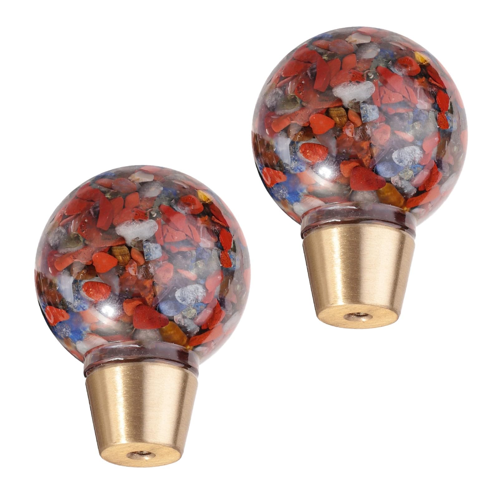 mookaitedecor Set of 2 Natural Chakra Crystals Ball Drawer Knobs with Screws, Resin Round Ball Sphere Colourful Healing Stone Knobs Handles Pulls for Cabinets Cupboard Kitchen Door Wardrobe Dresser