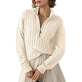 Dokotoo Women's Sweaters 2026 Fall Winter Quarter Zip Casual Ribbed Cable Knit Pullover