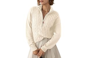 Dokotoo Women's Sweaters 2025 Fall Winter Quarter Zip Casual Ribbed Cable Knit Pullover