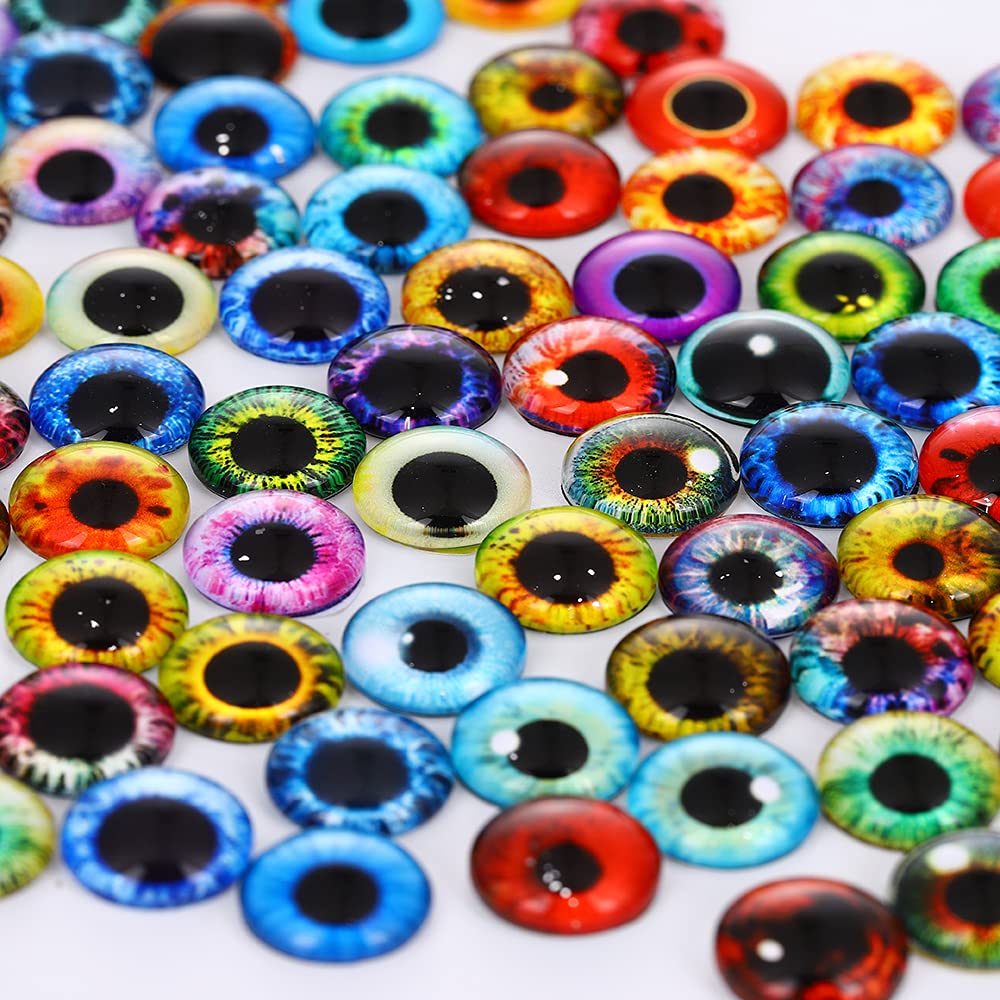 100PCS 30/25/20/16/12/8/6mm Assorted Mixed Size Eyes Glass Cabochon for Clay Doll Making Sculptures Props Craft DIY Findings Jewelry Making