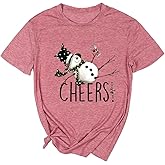 Yimoya Snowman Wine Cheers T Shirts Women Funny Christmas Snowman Beer Wine Graphic Tees