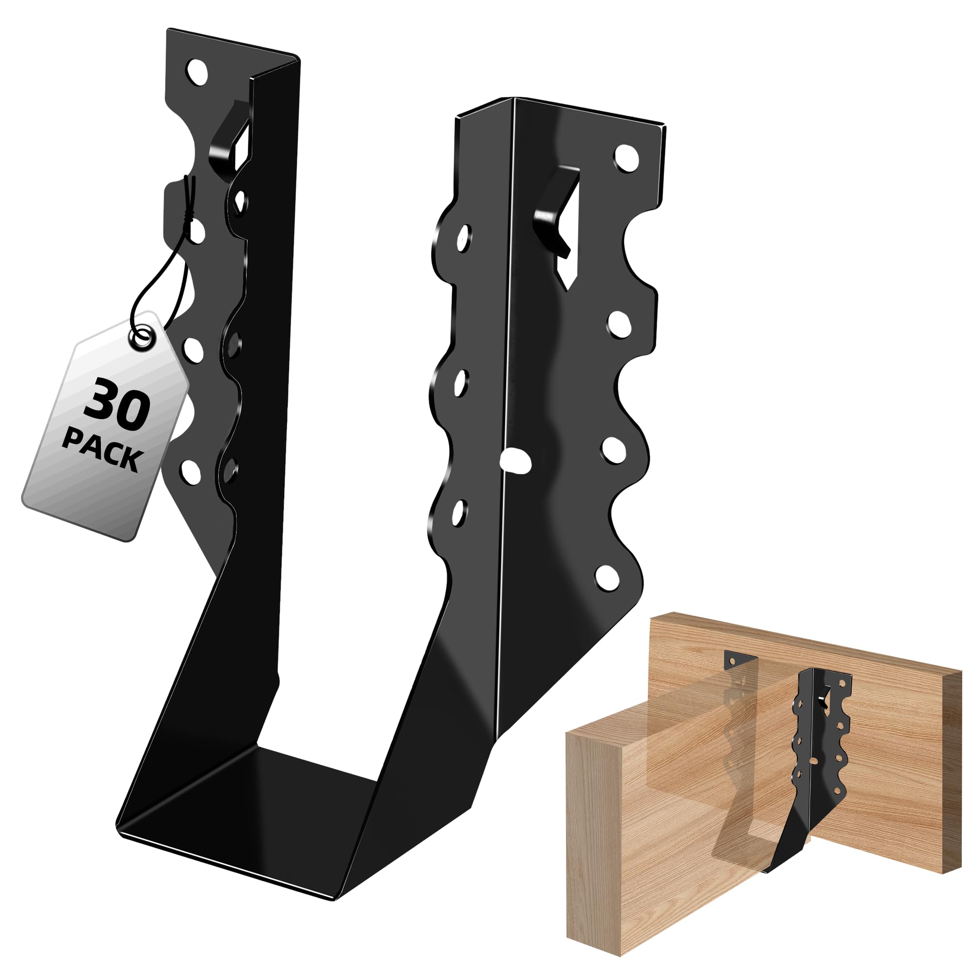 Photo 1 of (30-Pack) Calvana 2x6 Black Steel Joist Hangers, Double Shear Face Mount Rafter Brackets for Wood, Hurricane Ties for Rafters and Deck Brackets, for Pergola Hardware, Floors, Decks, Ceilings