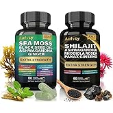 Auivty Herbal Wellness Bundle – Sea Moss Complex 19,445mg + Shilajit Complex 15,250mg – Extra Strength 2-in-1 Supplement Pack with Ashwagandha, Ginseng & Botanicals – 2 Bottles, 120 Vegan Capsules