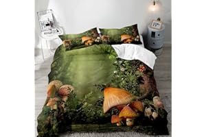 LUVIVIHOME 3PCS Mushroom Bedding Set, Olive Green Duvet Cover Queen, Boys Girls Kids Bedding, Enchanted Forest Wonderland Plant Botanical Fungus Mushroom Comforter Bedspread Quilt Cover 2 Pillow Cases