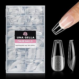 UNA GELLA Ballerina Ngaeltips für Gelnägel, 216 Stück 12 Größen Soft Gel Press on Nail Tips Coffin Full Cover Fake Nägel Tips Set für Nagelverlängerung Halb Matt DIY Art Home
