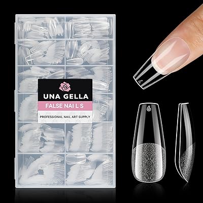 UNA GELLA Ballerina Ngaeltips für Gelnägel, 216 Stück 12 Größen Soft Gel Press on Nail Tips Coffin Full Cover Fake Nägel Tips Set für Nagelverlängerung Halb Matt DIY Art Home
