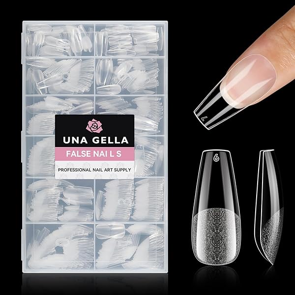 UNA GELLA Ballerina Ngaeltips für Gelnägel, 216 Stück 12 Größen Soft Gel Press on Nail Tips Coffin Full Cover Fake Nägel Tips Set für Nagelverlängerung Halb Matt DIY Art Home