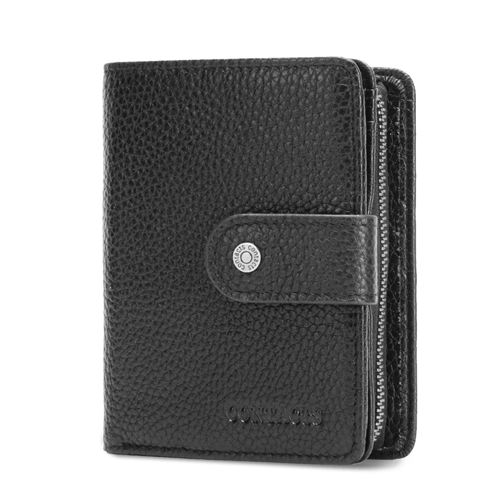 FORRICA Men Leather Wallet Women Purse RFID Blocking Bifold Wallet Soft Zip Coin Pocket Cowhide Credit Card Holder with Gift Box Black