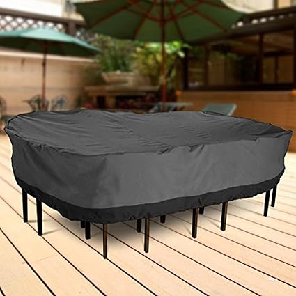 NEH Outdoor Patio Furniture Table and Chairs Cover 108 Length Dark Grey with Black Hem - 100% Waterproof Winter Storage Cover Deck Patio Backyard Veranda Porch Table Covers