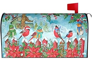 AYTIPUN Christmas Mailbox Covers Magnetic Standard Size 18x21 Winter Themed Cabin Flower Birds Cardinal Snow Scene Print Xmas Decorative Mailbox Wrap Cover Holiday Decorations Outdoor Home Patio Garden Decor