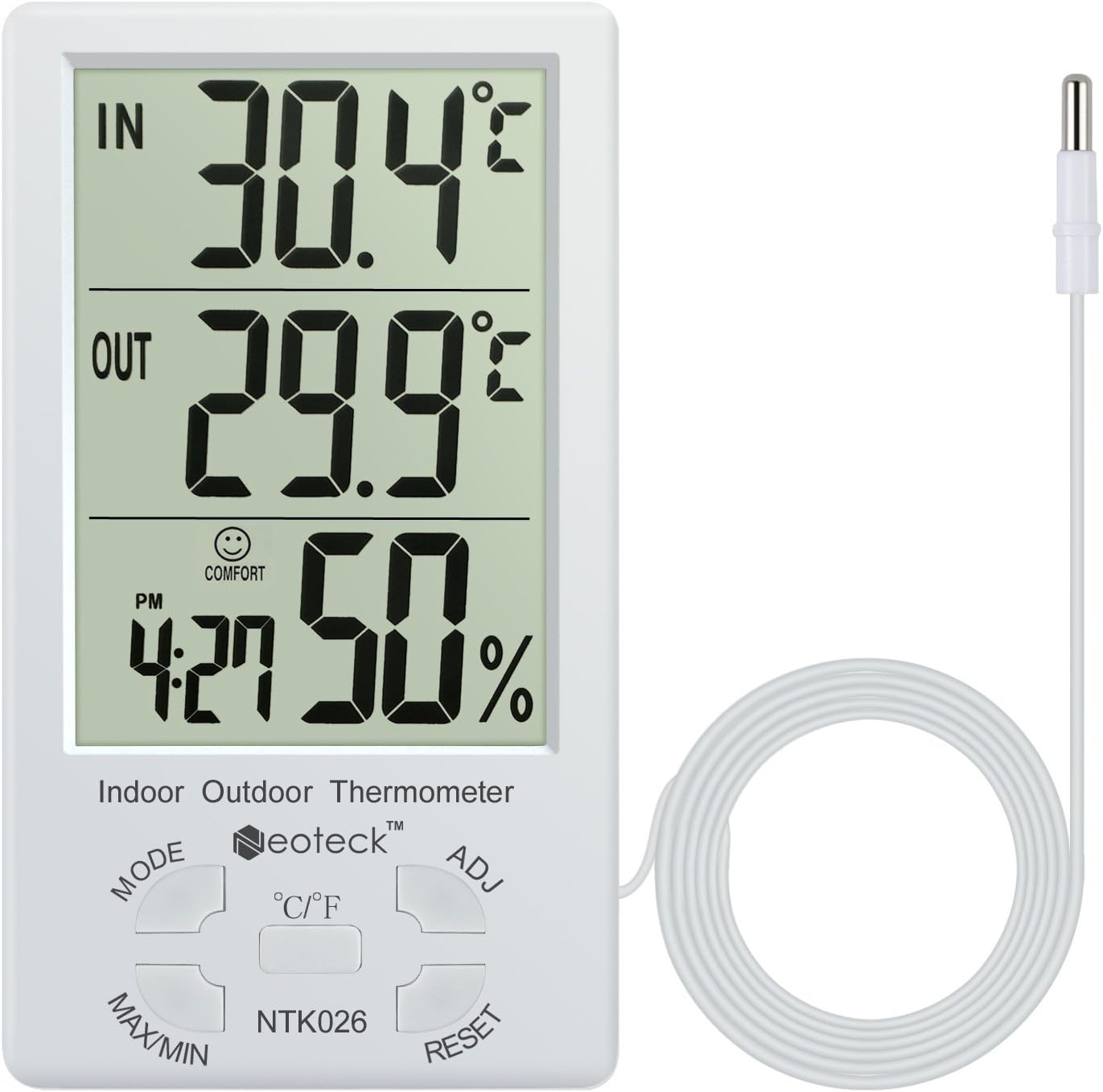 Neoteck Thermometer Hygrometer LCD Digital Indoor Outdoor Hygrometer Humidity Thermometer Temperature Meter Min/Max Value 1.5m Sensor Wire for the Management of Air Conditioning Office Hotel Room
