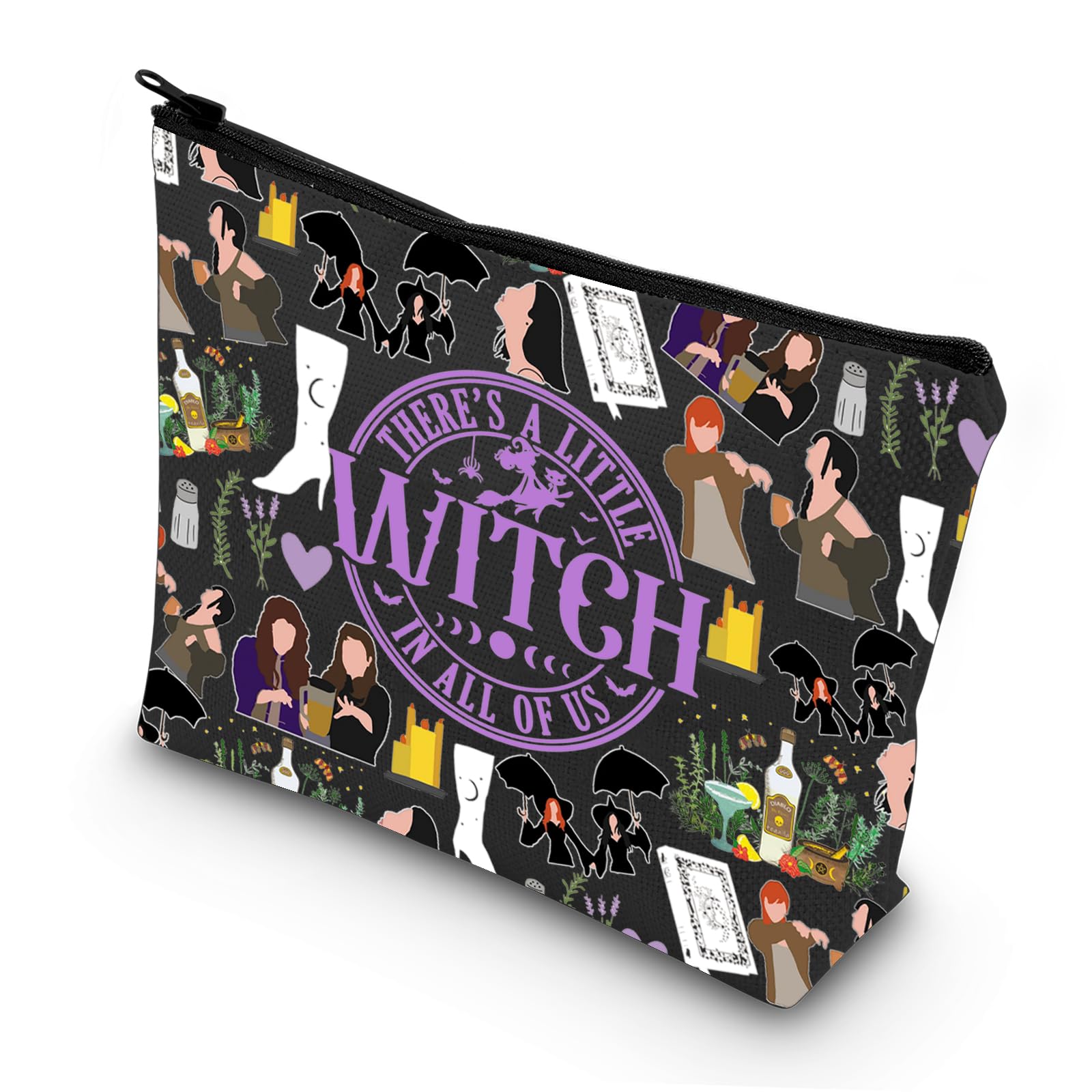 LEVLO Sisters Apothecary Cosmetic Bag Witches Gift There's A Little Witch in All of Us Rosemary Lavender Zipper Pouch Bag Magic TV Show Merch, Witch in All Black