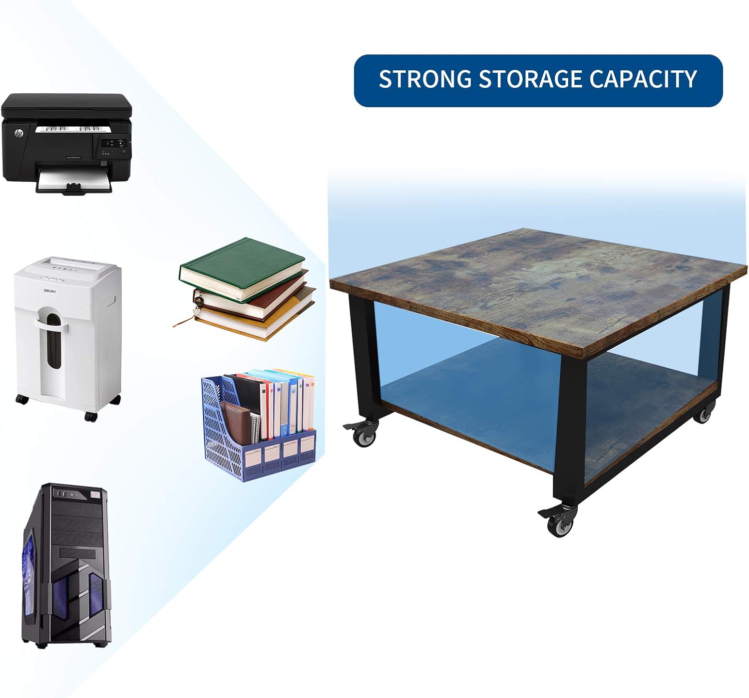 Natwind Under Desk Printer Stand with Wheels 2-Tier Movable Printer Cart Multi-Functional Storage Shelf for Scanner Fax Office Supplies Industrial Heavy Duty Storage Rack Rustic Brown : Office Products