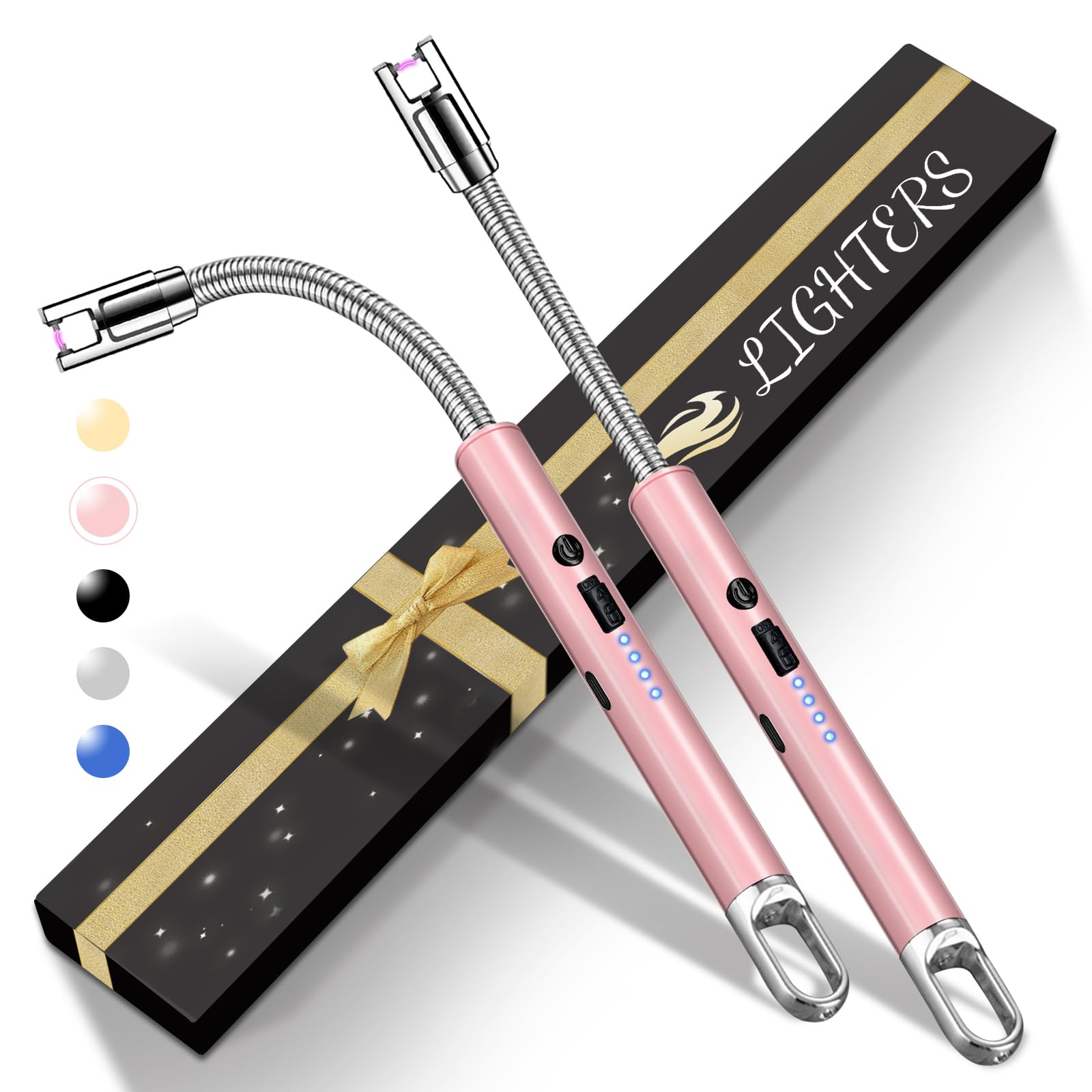 Photo 1 of 2 Pack Electric Candle Lighters, USB Rechargeable Lighter with Windproof Flameless & Extended Handle, Suitable for Candles, BBQ, Camping, Gas Stove, Festivals Gift (Pink, 2 Packs-A)