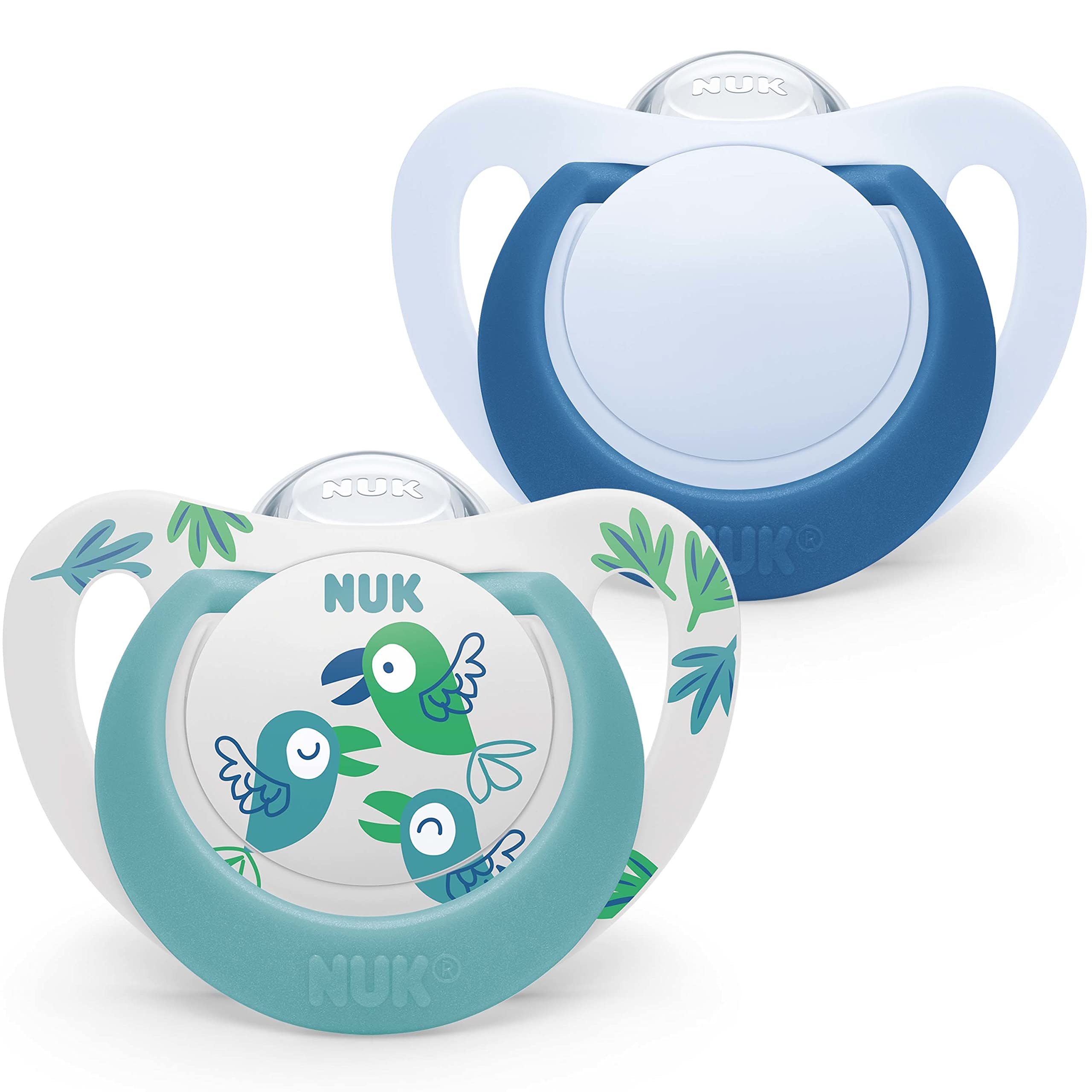 NUK Star Baby Dummy | 6-18 Months | Soothes 99% of Babies | BPA-Free Silicone Soothers | Blue Birds | 2 Count
