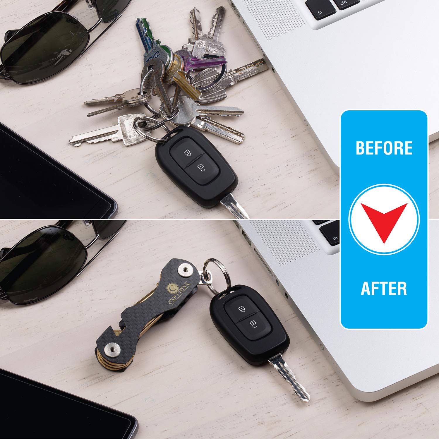 Smart Key Holder Key Organizer| Compact Holder made by Carbon Fiber, Folding Keychain Pocket Key Bar