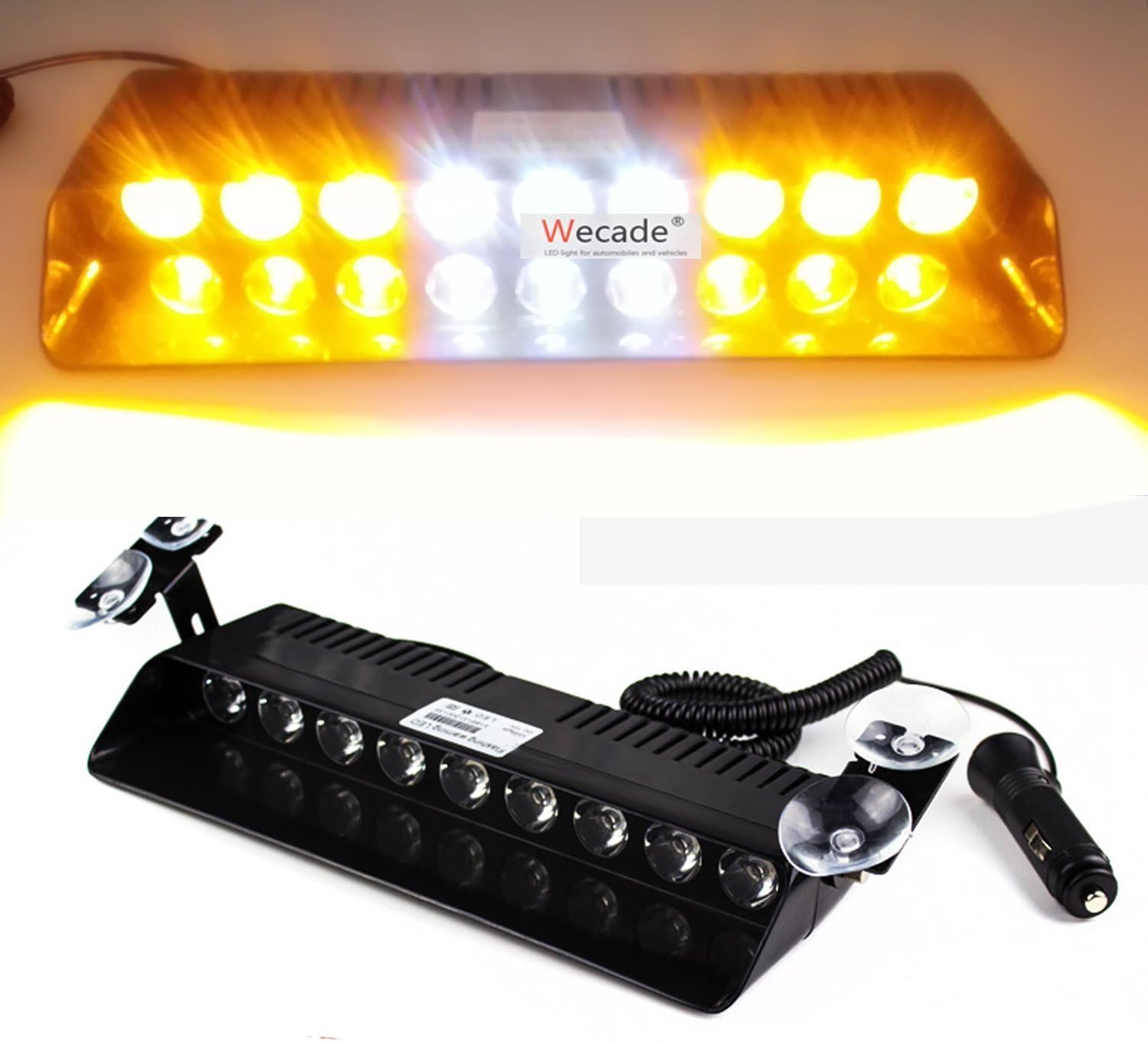 WASTUO 9 Led 9w Car Truck Strobe Windshield Dash Lights 16 Pattern Super Bright for EMS Law Enforcement Warning LED Strobe Lights (Amber/White/Amber)