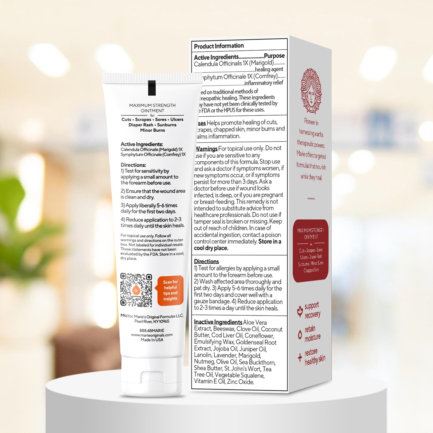 Marie Originals All-Natural Skin Repair and Burn Cream Ointment | First Aid Ointment | Accelerate Wound Healing for General Wounds, Chapped Hands, Cold Sores, Eczema, Psoriasis & Burn. 1.25oz