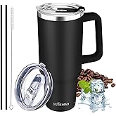GUDEMAO 40 oz Tumbler with Handle, Insulated Tumbler with Lid and Straw, Reusable Stainless Steel Vacuum Insulated Cup, 100% Leak Proof Thermal Travel Coffee Mug Cup for Cold and Hot (Black)