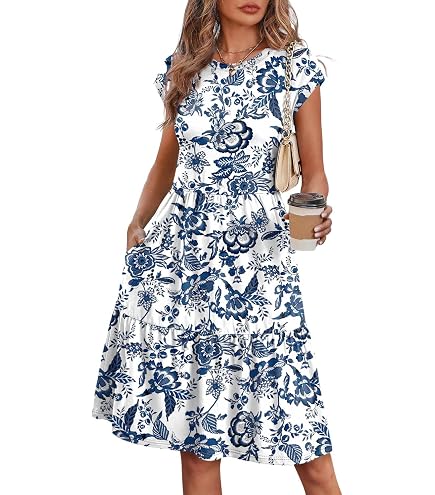 knee length tiered dress Womens Loose Fitting Trendy Short Sleeve Boho Beach V Neck Sundress Smocked, Black, S : Clothing, Shoes & Jewelry fitted corset formal gown Size:9 Months Long Sleeve From Ignite Evenings Evening Dress Black Satin