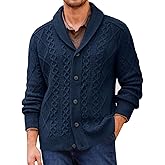 Runcati Mens Shawl Collar Cardigan Sweater Cable Knitted Button Down Sweaters Chunky Fall Winter Outwear