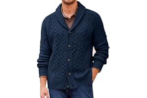 Runcati Mens Shawl Collar Cardigan Sweater Cable Knitted Button Down Sweaters Chunky Fall Winter Outwear