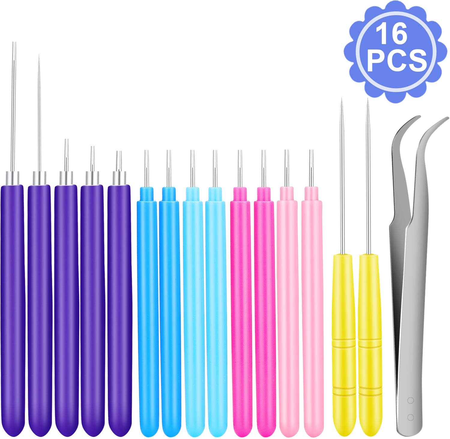 Paper Quilling Tools Slotted Kit Different Sizes Handmade Rolling Curling Quilling Needle Pen for Art Crafting DIY Cardmaking Project Paper Manufacture Tools Set (16 Pieces, Multicolor)